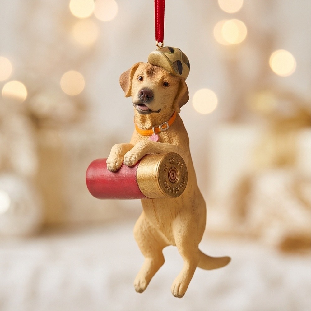 Seasons of Cannon Falls‎ Yellow Labrador Hunting Dog Christmas Ornament Camo Hat